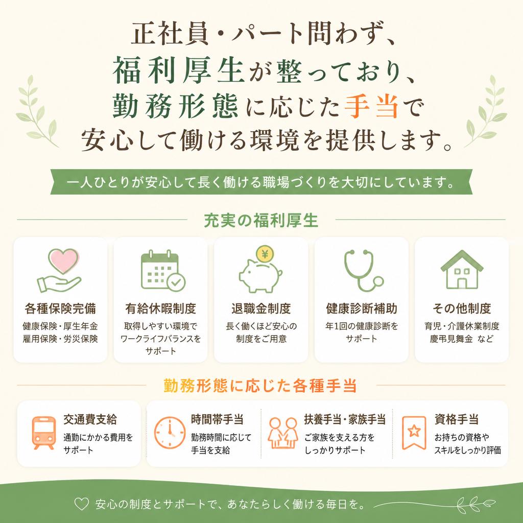 福利厚生が充実！長く働くためのサポート