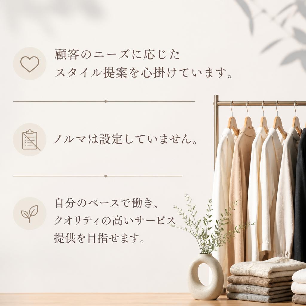 ノルマなしでのびのび働ける